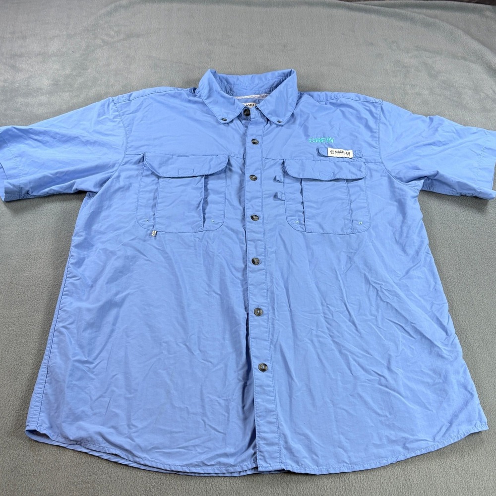 Magellan Outdoors Laguna Madre Fishing Shirt Mens Large Blue Short Sleeve Crew
